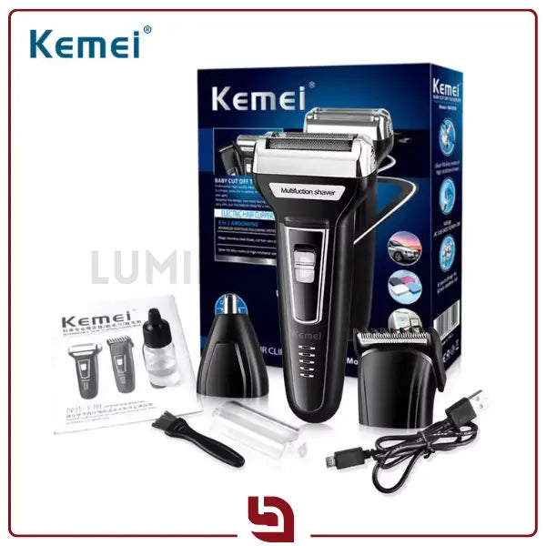 ShaveMaster Kemei – Barbeador Elétrico 4 em 1 Recarregável para Barba, Cabelo e Nariz