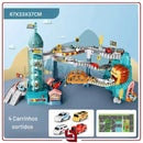 DinoRail City – Mega Pista Ferroviária com Dinossauro, Elevador, Estacionamento e 4 Carrinhos