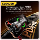 Essager SmartVolt 100W – Carregador Veicular USB-C PD 45W + Voltímetro Digital Real-Time