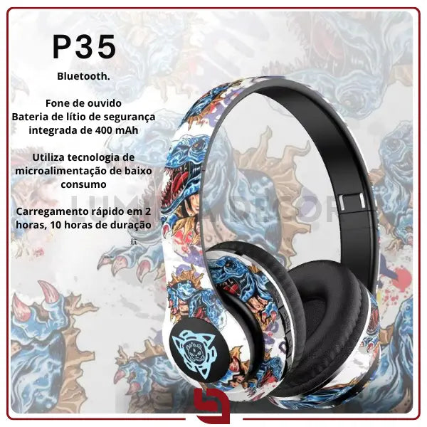 GraffitiSound – Headphone Bluetooth Estampado, Esportivo e Iluminado