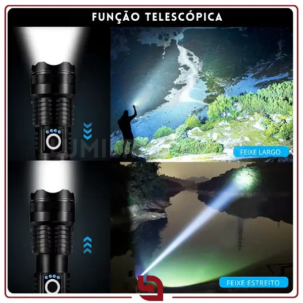 TactLight Pro – Lanterna Tática LED Recarregável Zoom Telescópico, Alta Potência e Corpo em Alumínio